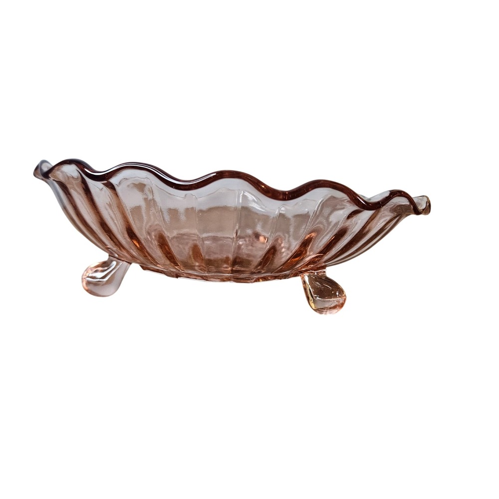 Vtg Pink Depression Glass 1930's Footed Bowl Scalloped Starburst 7.5" Round Rare - Picture 2 of 6